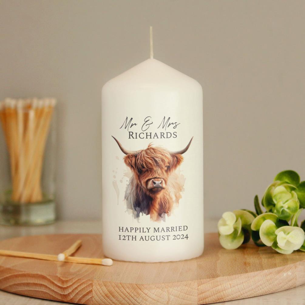 Personalised Highland Cow Pillar Candle Extra Image 1